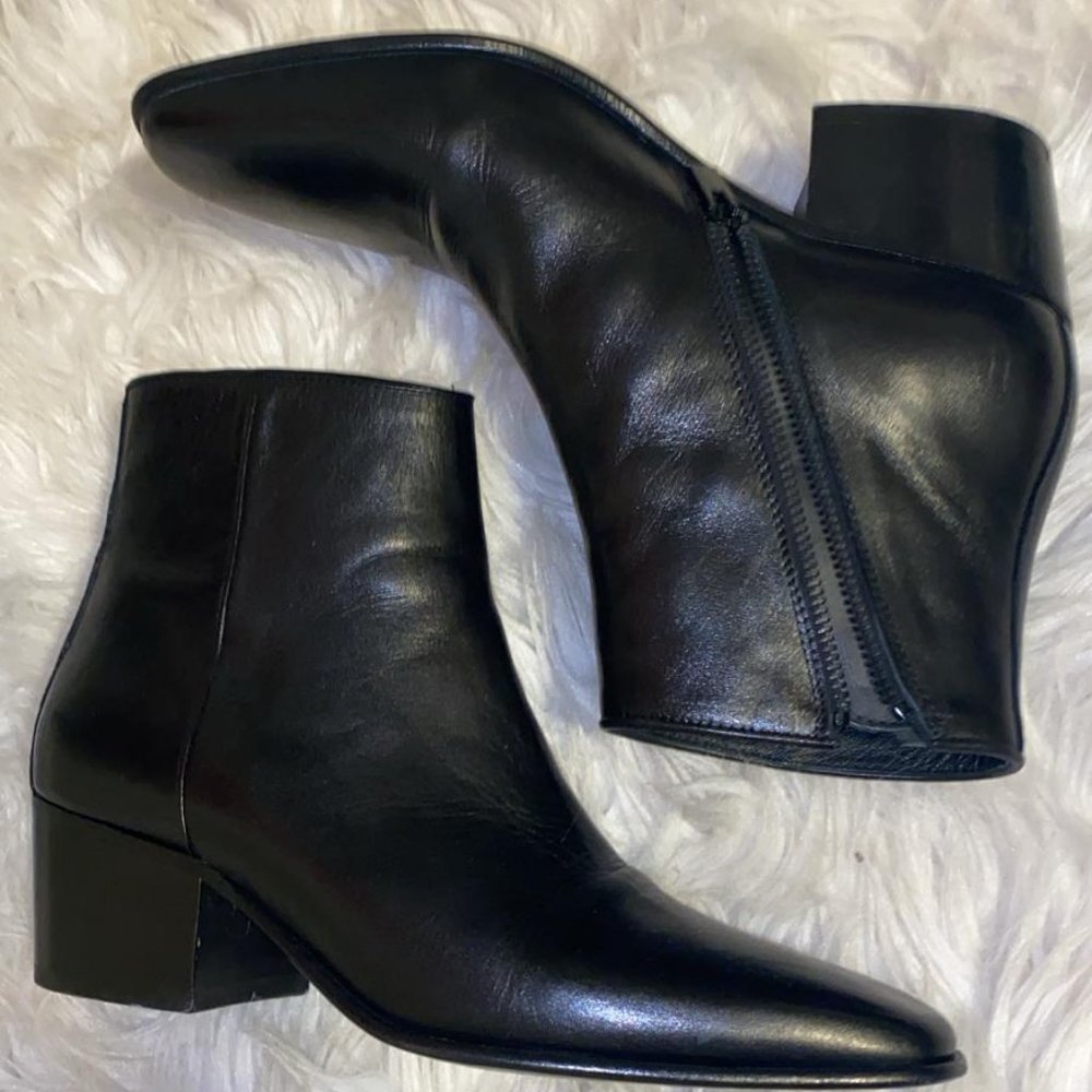 The Kooples BLACK SQUARE HEEL LEATHER BOOTS - Picture 2 of 11